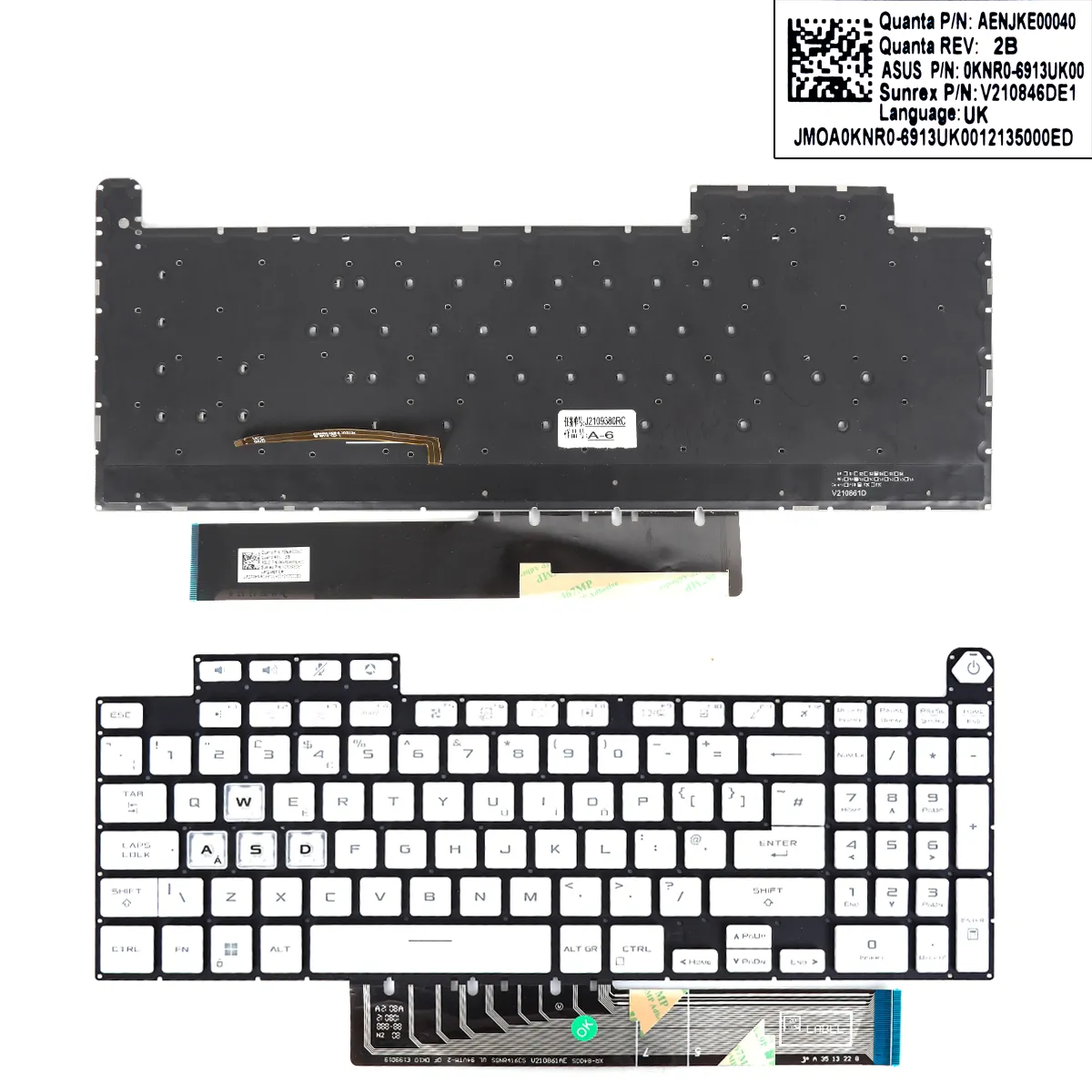 Picture of ASUS TUF Gaming F15 A15 F17 A17 FX507 FX507Z FA507 FA507R FX517 FX517Z FX707 FX707Z FA707 FA707R WHITE(WASD is transparent)BACKLIT